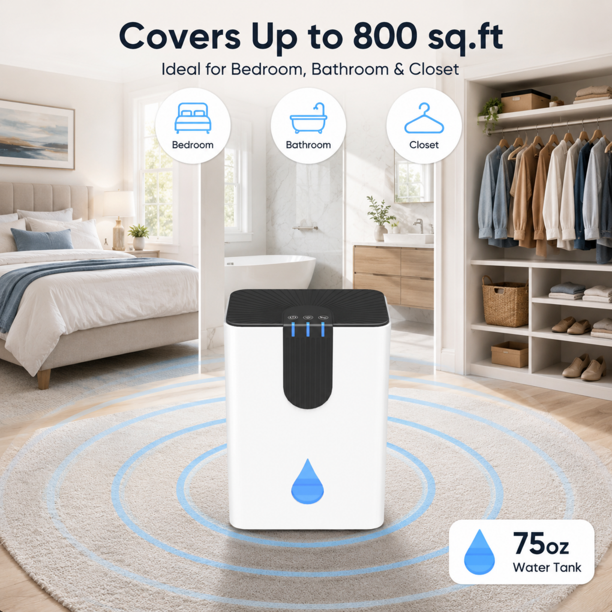 JOYSAILOR 95 OZ Dehumidifier, 850 sq.ft Small Dehumidifiers