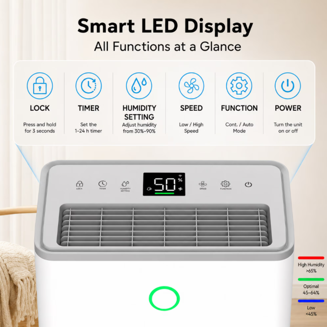 JOYSAILOR 19 Pint Smart Dehumidifier, 2500 Sq.Ft, Wi-Fi/Alexa, Dehumidifiers for Basement